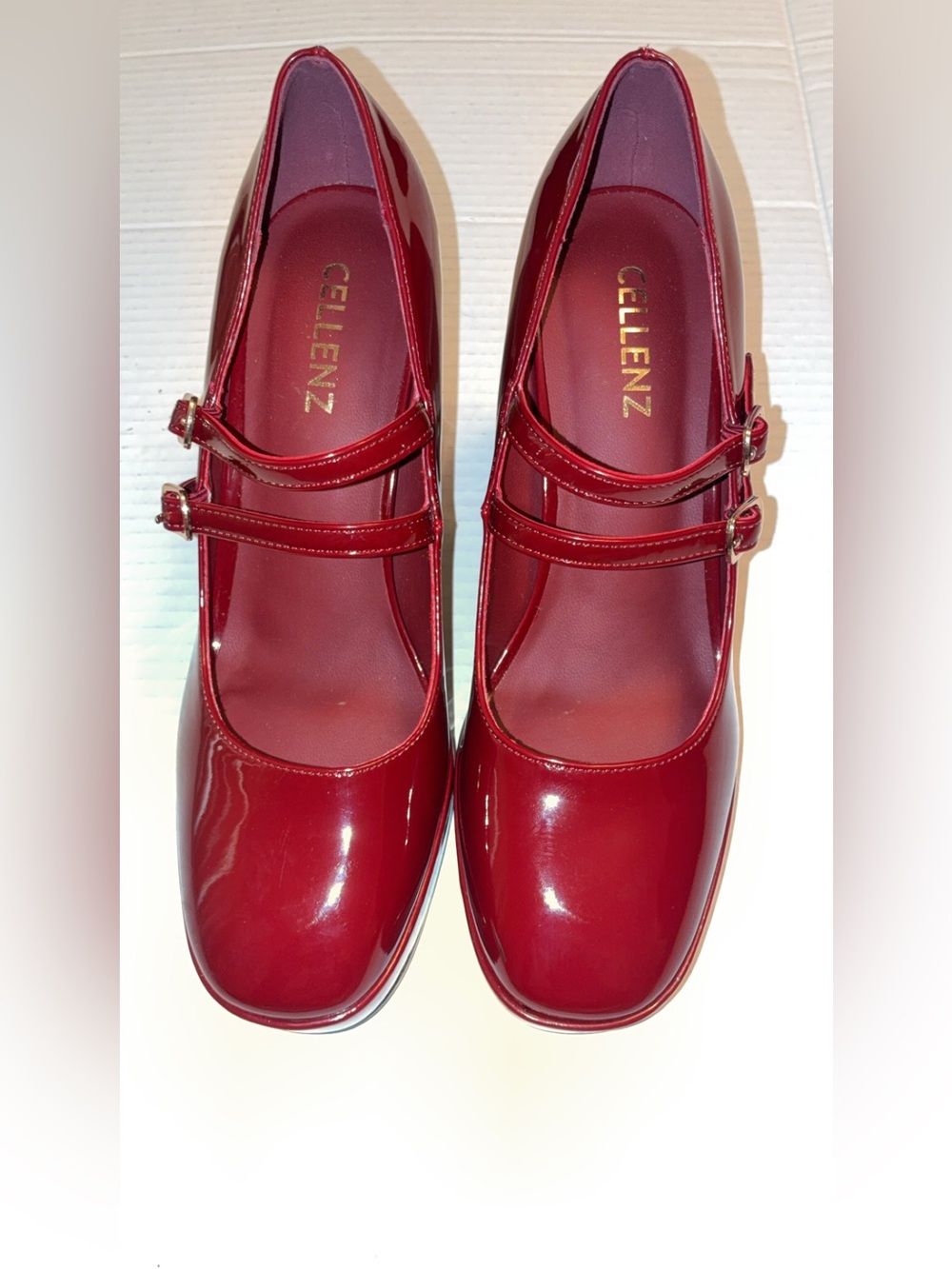 Cellenz Red Patent Double-Strap Mary Jane Heels